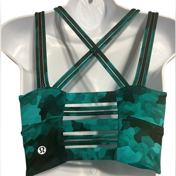 lululemon athletica Teal Camouflage Multi‑Strap Sports Bra Sz/4 - Picture 6 of 9